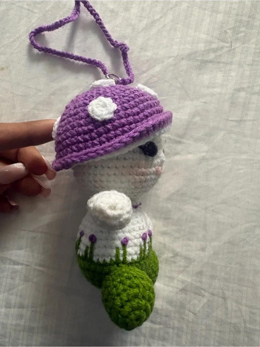 Handmade Crochet Mushroom Doll Car Decoration hanging - Purple & Green